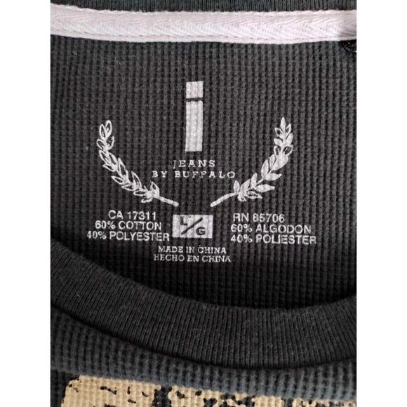 i jeans by Buffalo Graphic Thermal Shirt Cotton Blend Washed Black Mens L - Picture 4 of 7